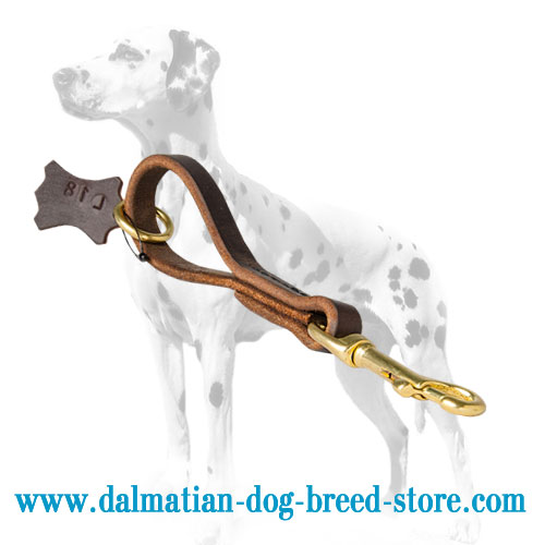 Dalmatian leather pull tab with the O-ring to attach a usual leash
